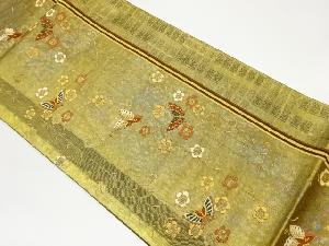 枝垂れ梅に蝶模様織出し袋帯